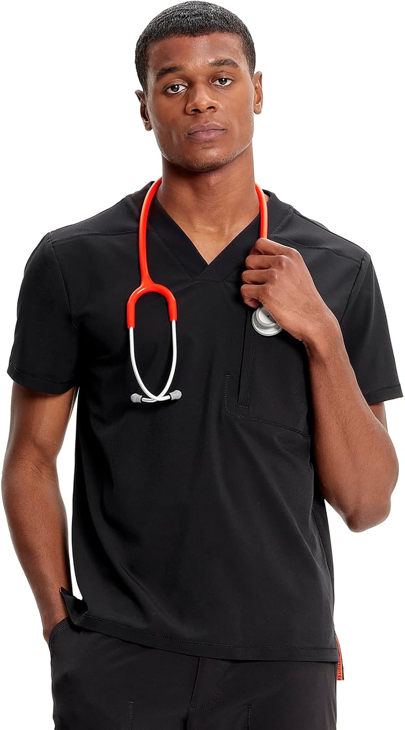 Cherokee Infinity Mens V-Neck Scrub Top, 1 Zip Chest Pocket, Rib-Knit Neckline, Side Vents – IN700A