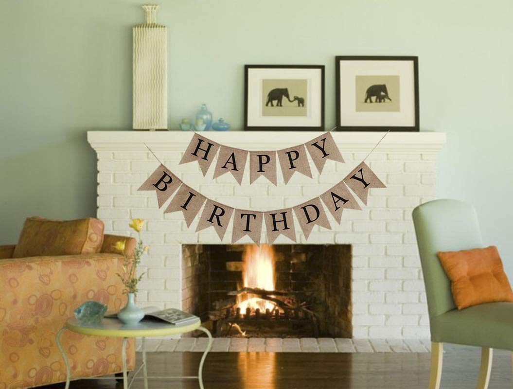 Geburtstags-Wimpelkette Aus Jute – „Happy Birthday“, Schwarz, Einfache Dekoration Für Jede Party