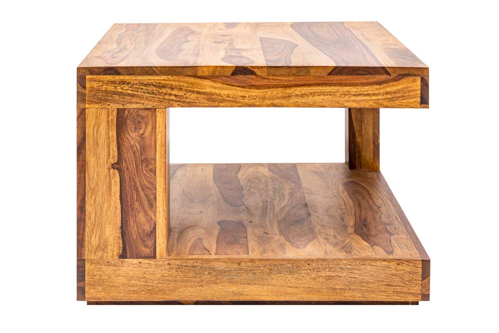 Couchtisch GIANT 60cm - natur - Sheeshamholz - handgefertigt robust | Montiert, massiv, Stauraum, als Beistelltisch nutzbar, individuelle Maserung, Unikat, Ablagefläche