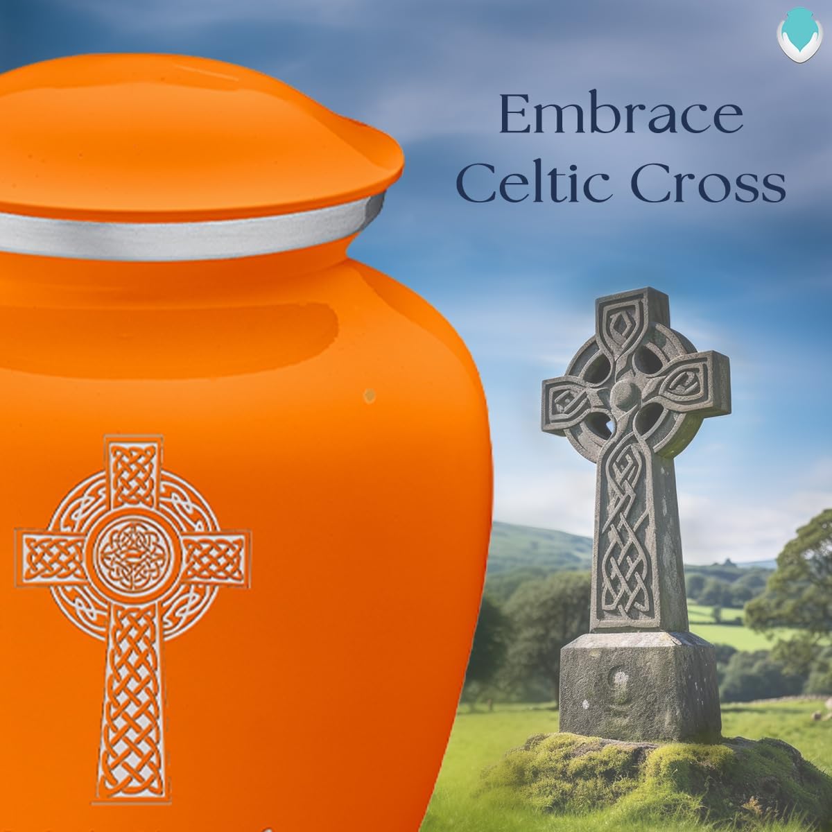 Geturns - Small Personalized Celtic Cross Cremation Urns for Human Ashes I Burnt Orange Funeral Urn for Men and Women I Holds up to 44 Cubic Inches