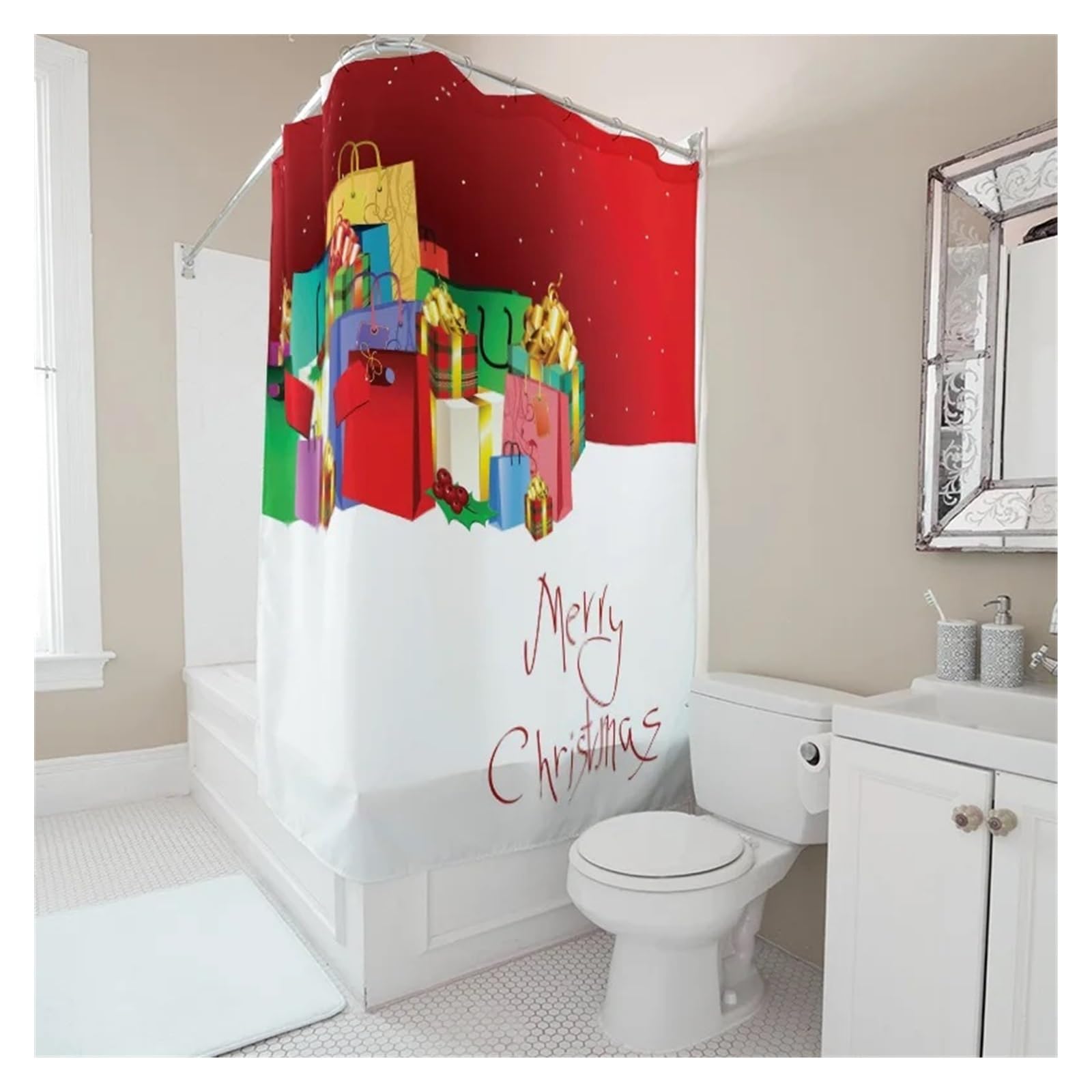 1 Cortina de Ducha navideña, decoración Festiva, Tela Impermeable, Conjunto baño, patrón Fondo, Navidad, hogar, Textil(180x180cm)