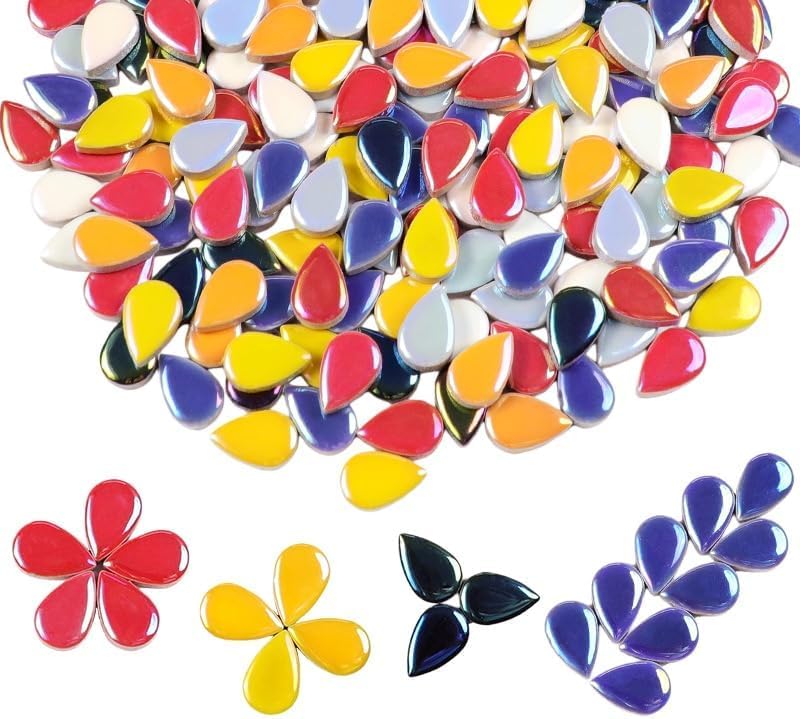 500g Mixed Color Ceramic Mosaic Tiles, Craft Small Irregular Mosaic Pieces for DIY Art, Home Decor, Vase & Flower Pot Filling (Rainbow Raindrop)