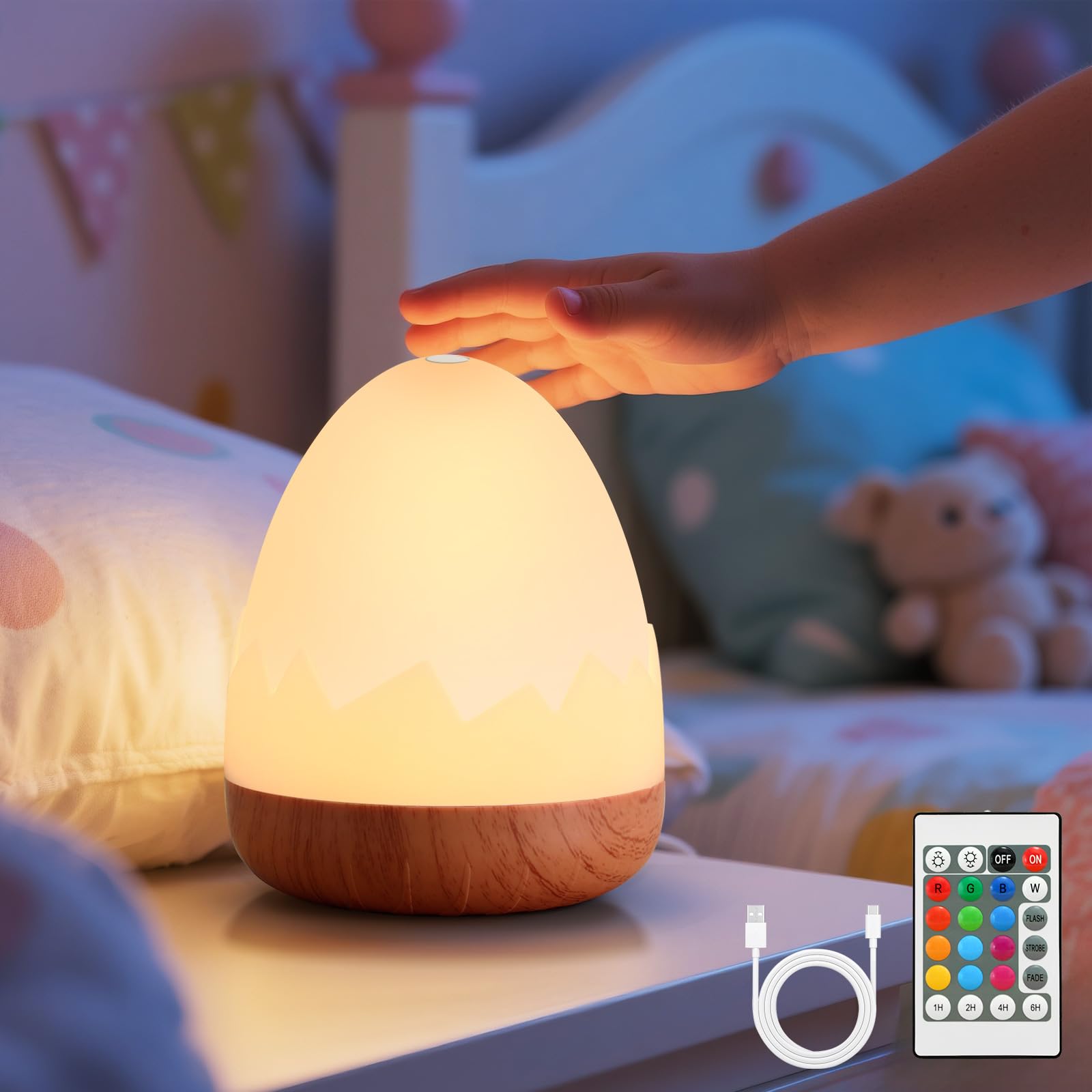 IHALO Luce Notturna Bambini, Lampada da Comodino Ricaricabile USB, Luce Notturna LED con Calda Dimmerabile Progressive, Modalità 2, Touch & Interruttore, Timer per Cameretta, Campeggio, Doccia, Regali