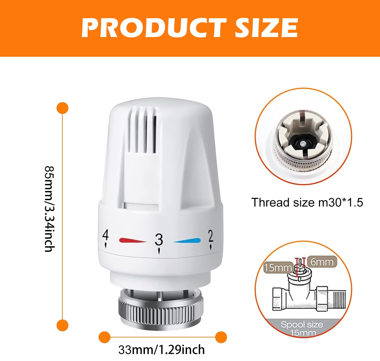 4 Teste Termostatiche Per Termosifoni - Valvole M30x1.5, Regolazione Temperatura 6-28°C, Con Funzione Antigelo, Bianco - Foto 13