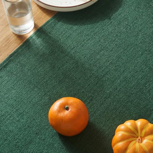 WAITER TREE Faux Burlap Spring Table Runner with Tassels 14x71 Inch Dresser Scarf Rustic Indoor Outdoor Graduation Farmhouse Dark Green Table Runners for Dining Party Table Bedroom Decoration by WAITER TREE - Image 3