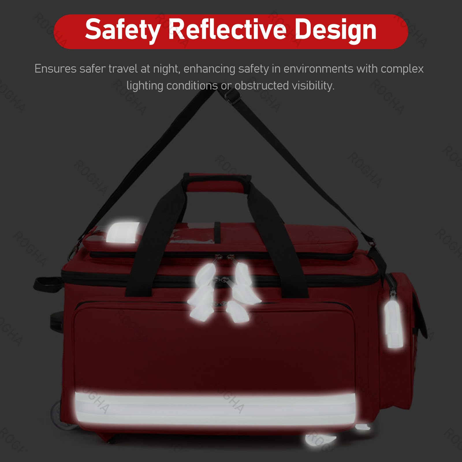 Bolsa médica con Ruedas, botiquín de Primeros Auxilios, Caja de Emergencia Desmontable con Varilla de tracción, con Compartimentos y Tiras Reflectantes, para técnicos de emergencias médicas Red