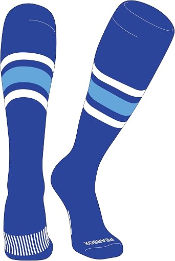 PEAR SOX Striped OTC Baseball, Softball, Football Socks B Royal, White, Sky Blue
