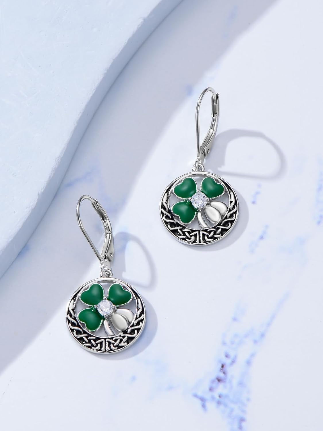 Four Leaf Clover Dangle Earrings for Women 925 Sterling Silver St Patricks Day Shamrock Earrings Celtic Knot Earrings Clover Jewelry Gifts for Women