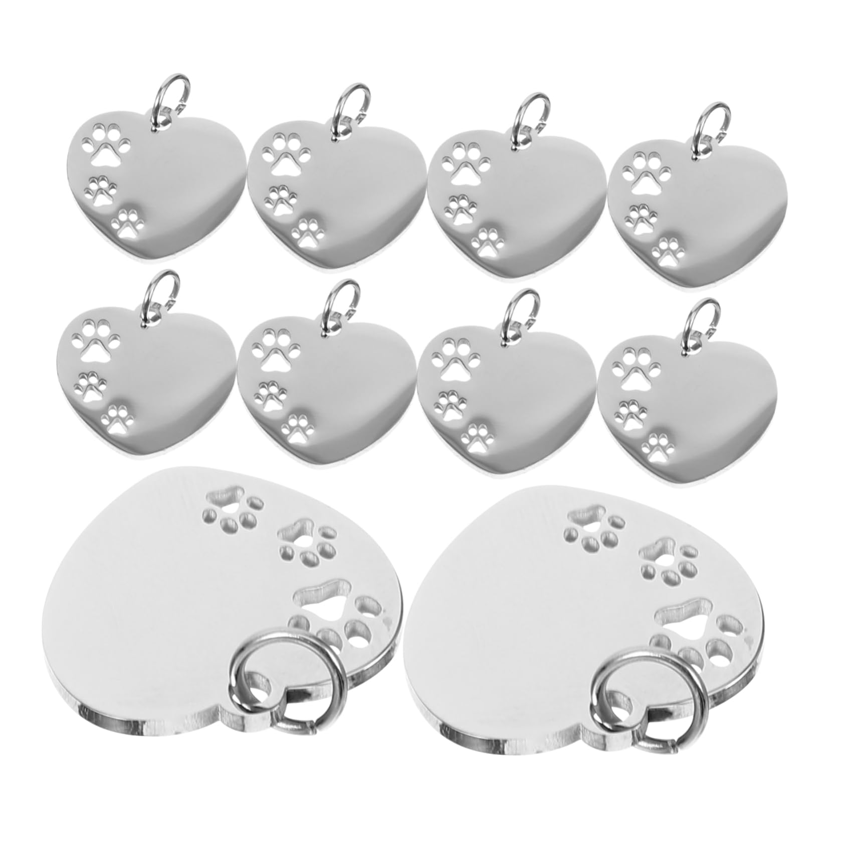 YARNOW Lot De 4 Médailles Didentification pour Chien en Acier Inoxydable Motif Cœur Et Patte 10 Pièces X 4