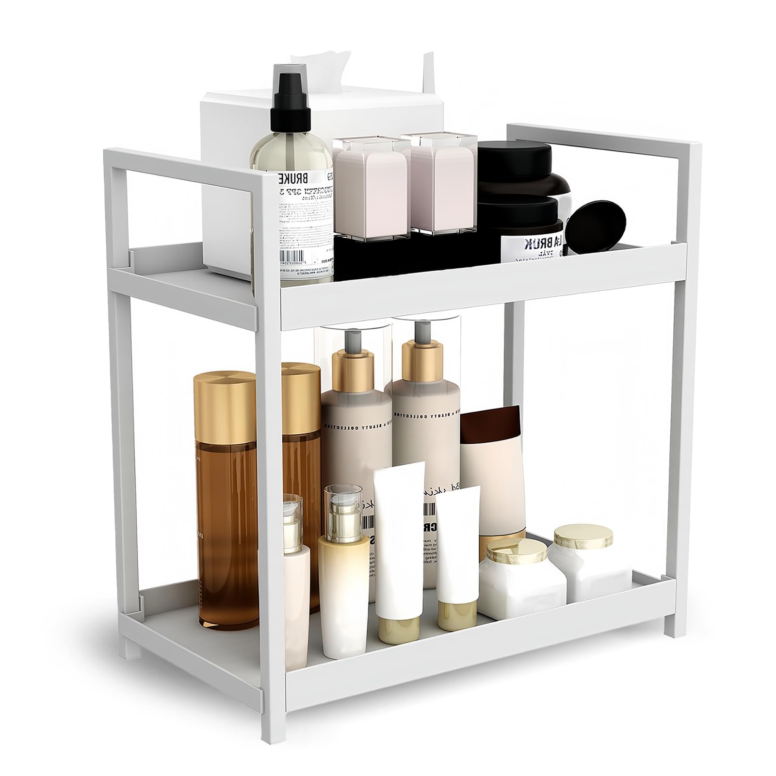 HARLIANGXY Organizador de Maquillaje Grande, Organizador de Cosméticos, Almacenamiento de Perfume, Organizador de Escritorio, Estante para Dormitorio, Baño, Cocina, 2 étages, Blanco