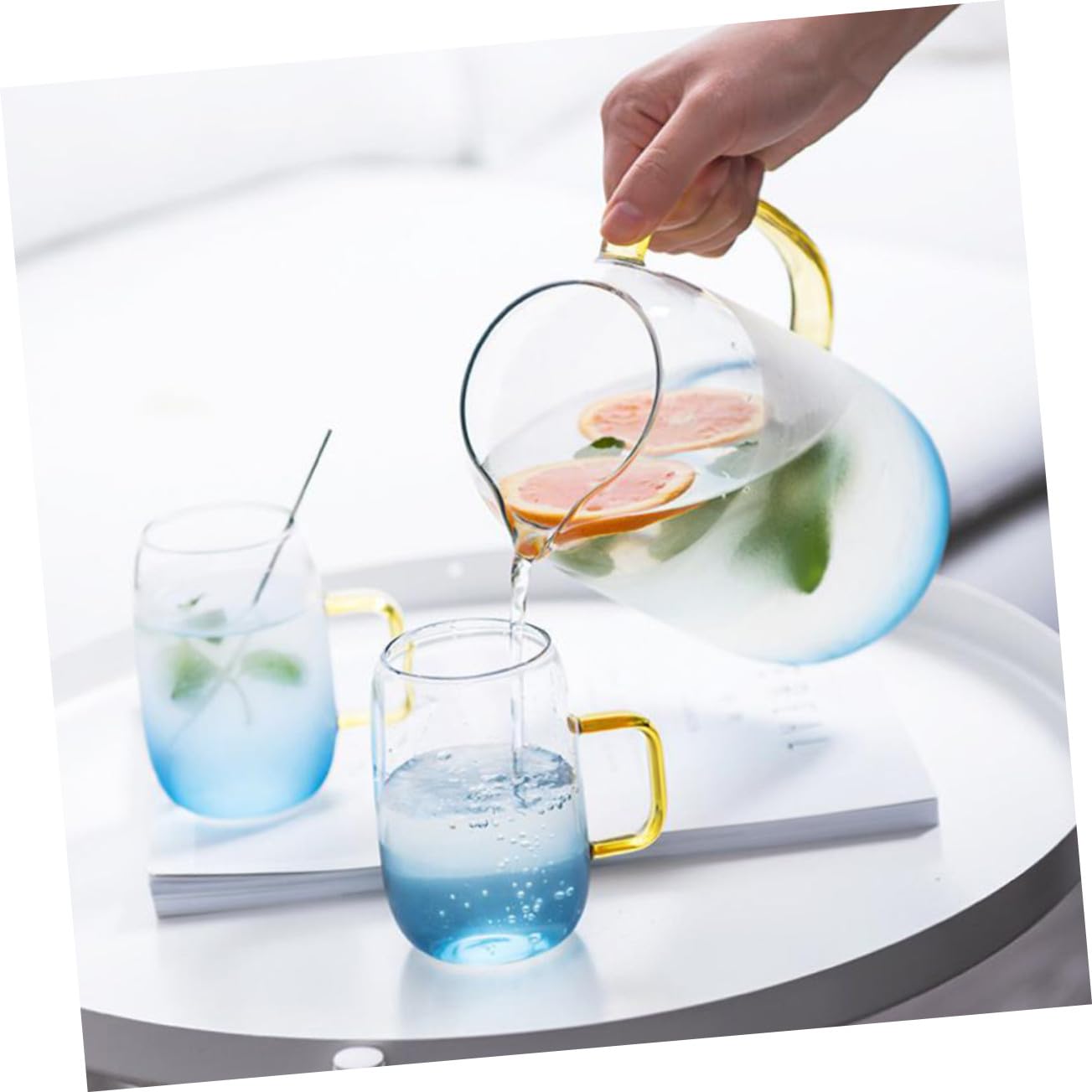 Jarra de Agua Resistente al Calor de Vidrio Jarra de Agua Hogar con Tapa para Preparar y Servir Bebidas Frías Jugo o Tés la Cocina o Sala de Estar