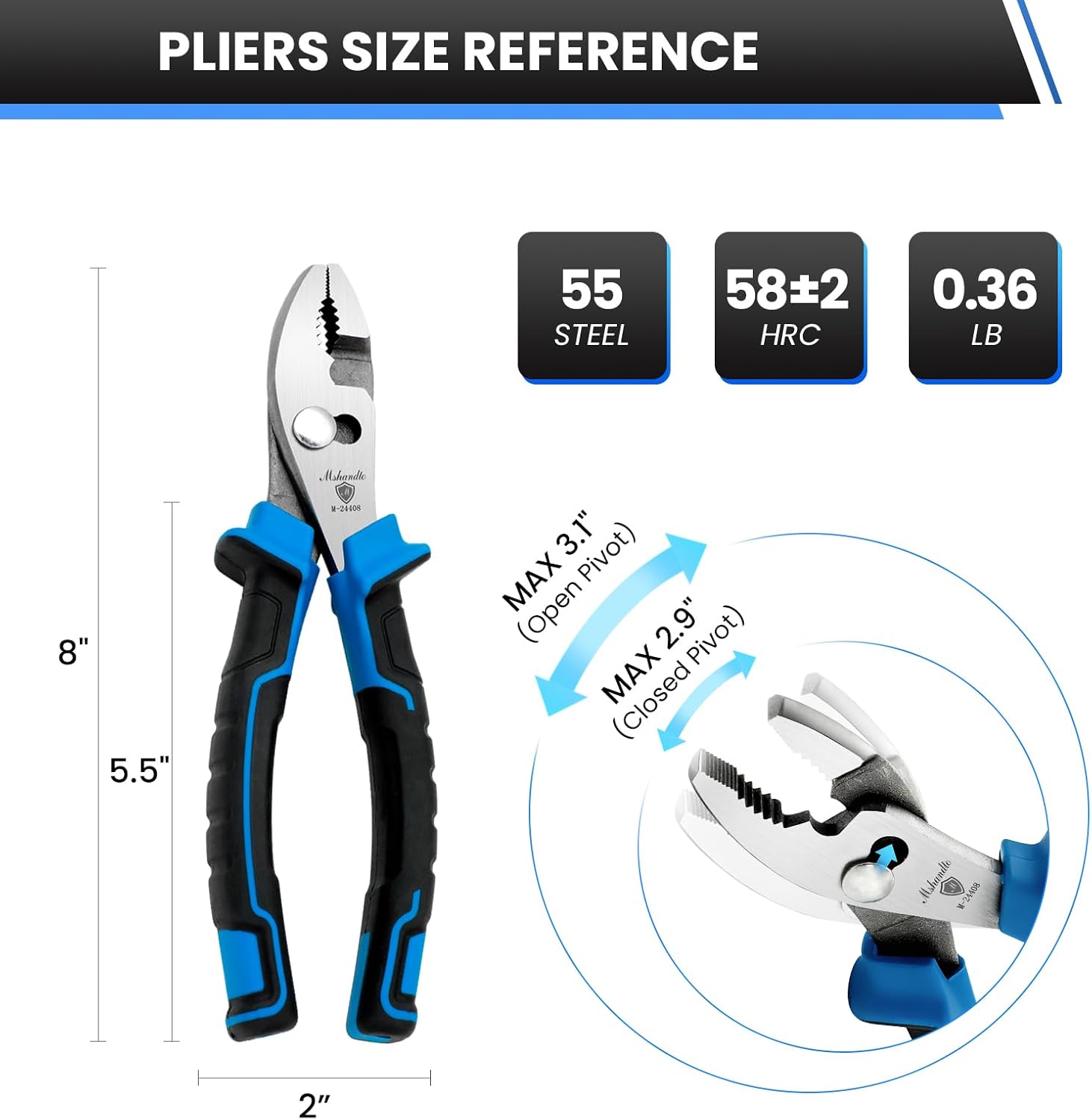 8" Adjustable Slip Joint Pliers, Heavy Duty Carbon Steel with Serrated Jaws for Maximum Grip, Non-Slip Handles, Groove Joint Wrench for Plumbing, Bolts, Pipes, Automotive, Home Repairs Tools