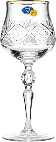 Miniatura 2 de Neman Crystal - Vaso de vino de cristal de 8 onzas con borde dorado, juego de 6