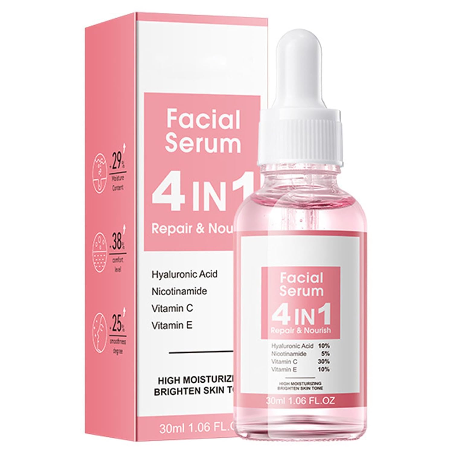 Womens Daily Hydrating Serum 30ml Lightweight Facial Essence Non Greasy Moisturizer Pink One Size
