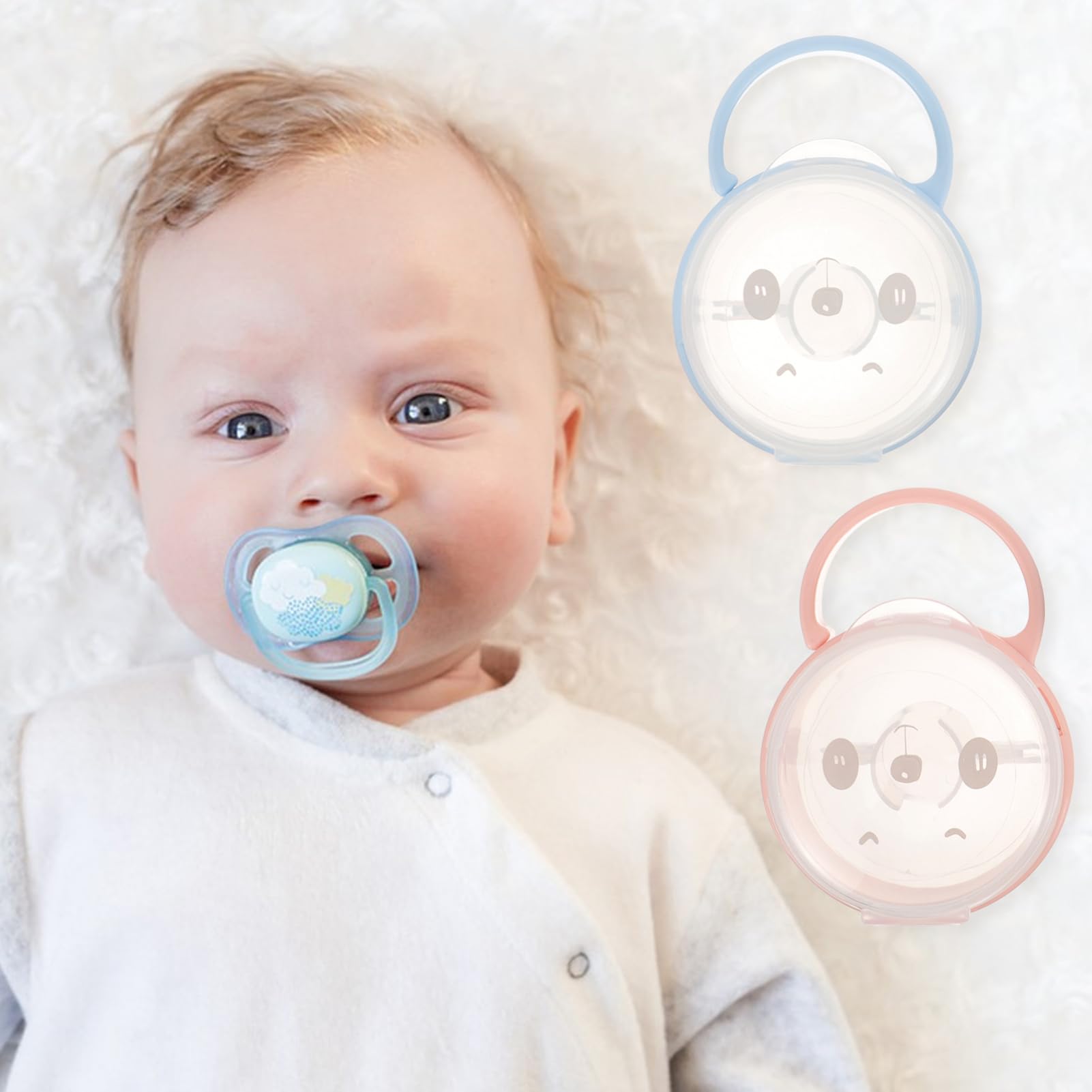 Kisangel 3Pcs Pacifier Holder Case Cartoon Design Storage Container Transparent Dustproof Pouch for and Pacifiers Clips for Diaper Bags