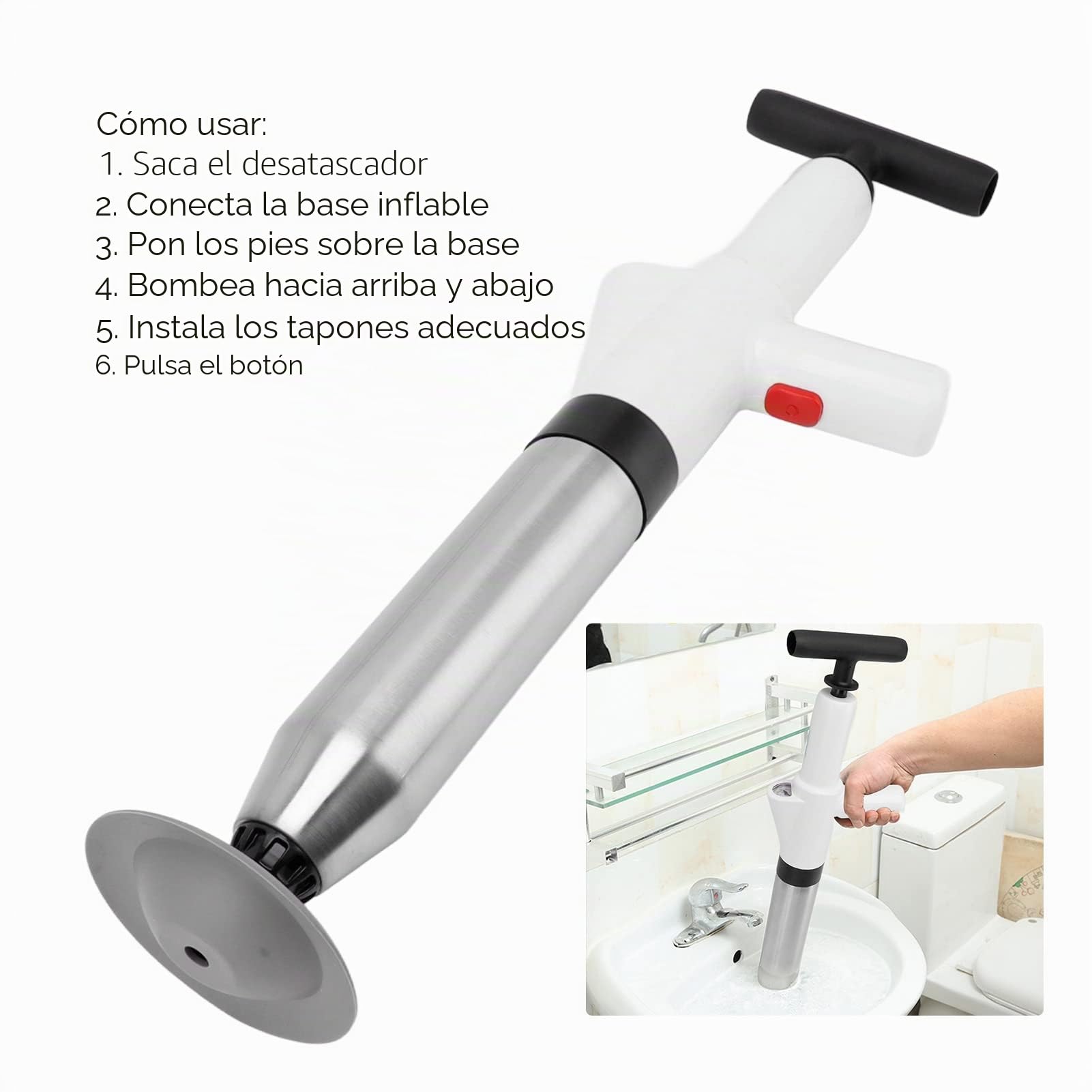 banapoy Desatascador de Inodoros, Manual Bomba Drenaje de Presión de Aire Herramientas de Dragado para Tuberías de Alcantarillado, Fregadero de La Cocina, Desagüe de Piso, Cuarto de Baño