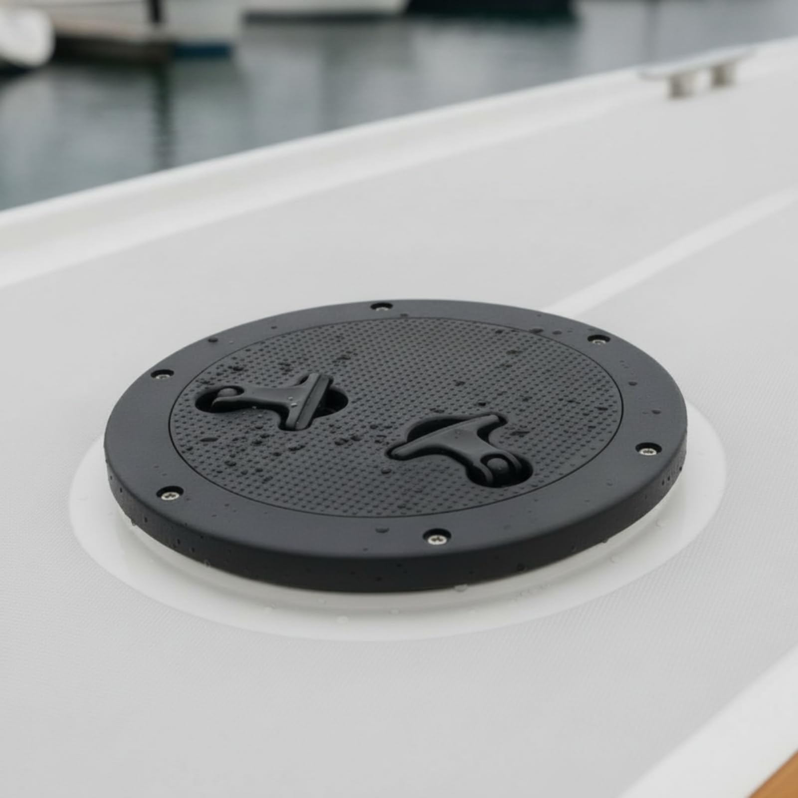 perfk Chiusino Tondo Passacavo per Deck Barca con Superficie Ruvida Antiscivolo E Chiusura con Maniglia Adatto per Controllo Manutenzione Yacht Uso Marino, Nero