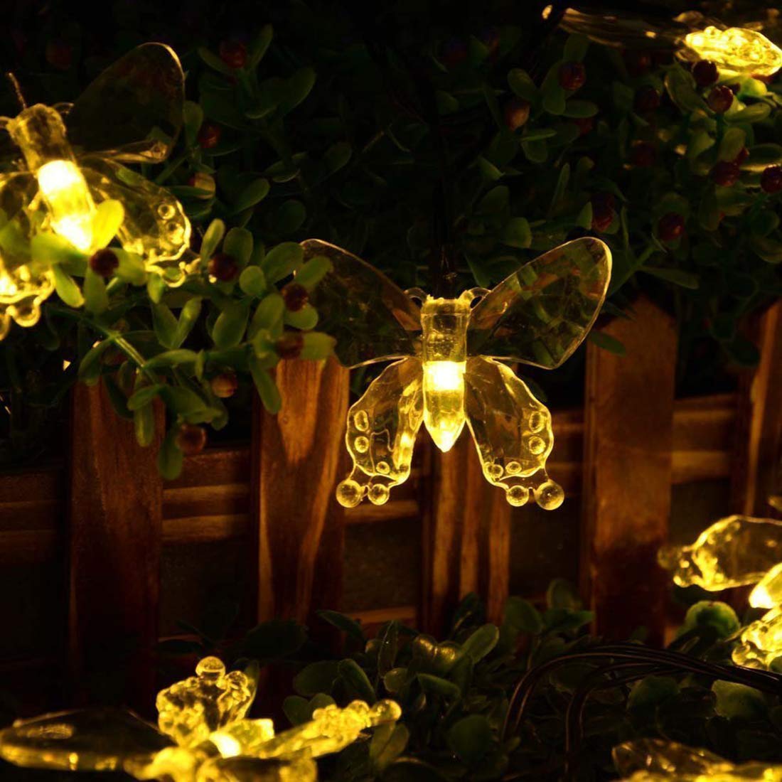 Butterfly String Lights,KINGCOO Waterproof 4.8M/16FT 20LED Butterfly Solar Lamp Christmas Fairy Decorative Lights for Home Party Wedding Patio Garden Porch Balcony Lighting Decorations (Warm White)
