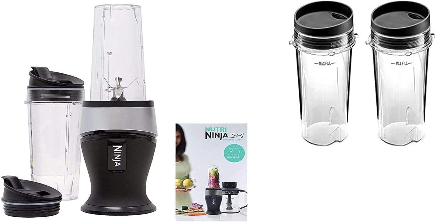 Ninja Fit Personal Blender components: motor base, blending cup, blade assembly, and spout lid.