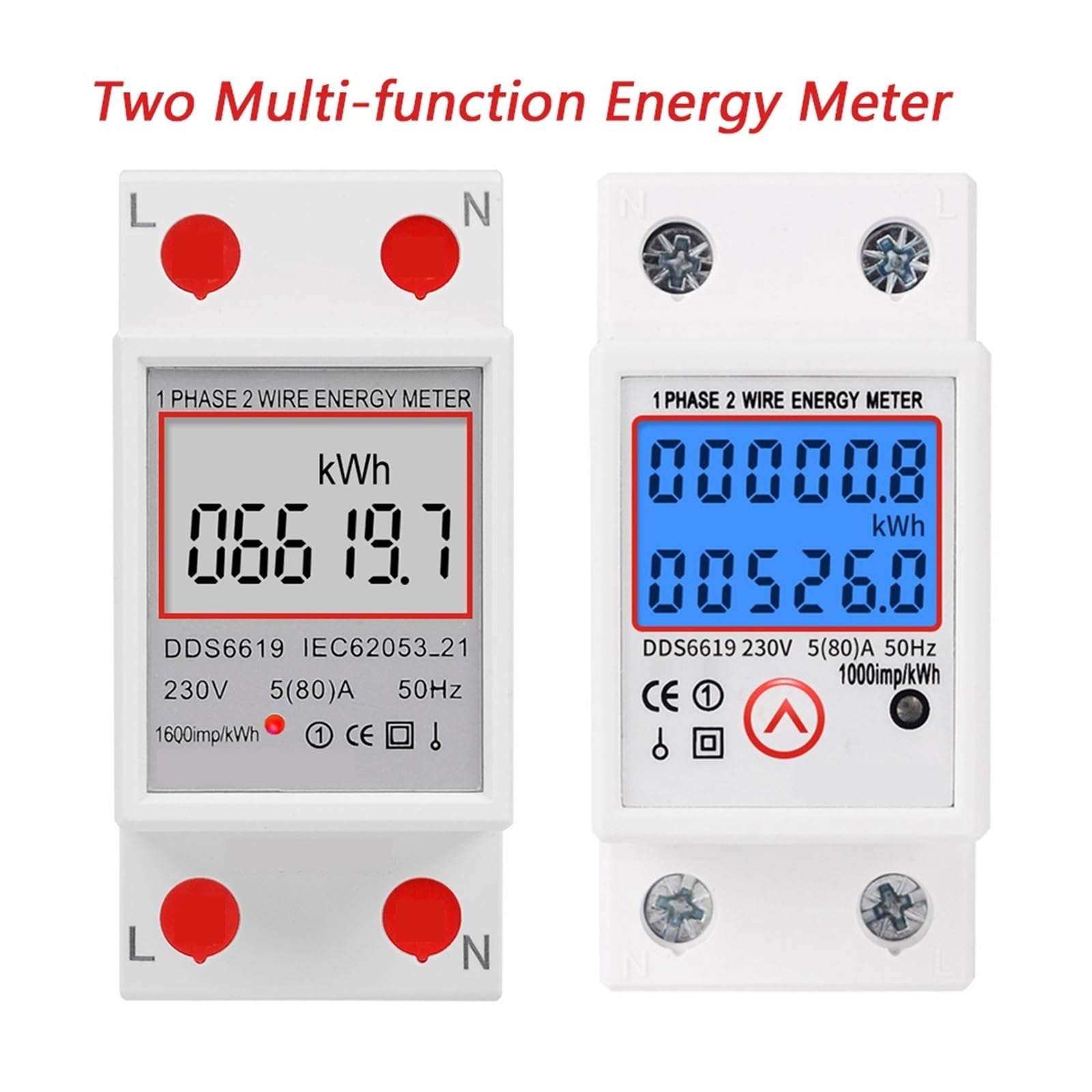 Contatore Di Energia Monofase Su Guida Din LCD Retroilluminazione Digitale KWh Misuratore Di Consumo Di Energia Elettrica 120V/230V Reset A Zero(DDS6619-006)