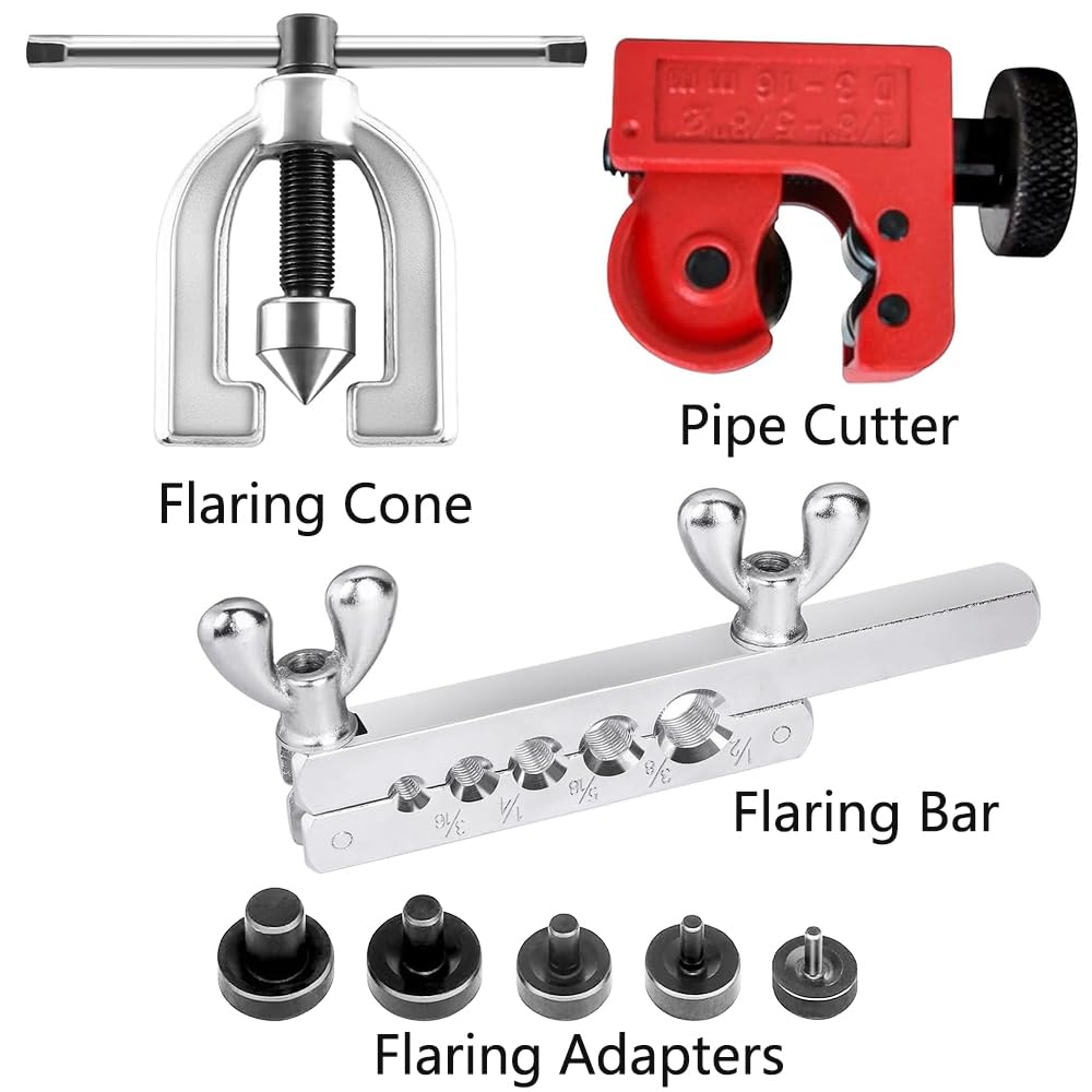 Bremsleitung Bördelgerät und 10 m Bremsleitung Ø 4,75mm (3/16") Set mit 28Pcs Verschraubungen & 6Pcs Verbinder für Bremsleitung Bördel DIN/SAE Kupfer Verkupfertes Stahl Sortiment