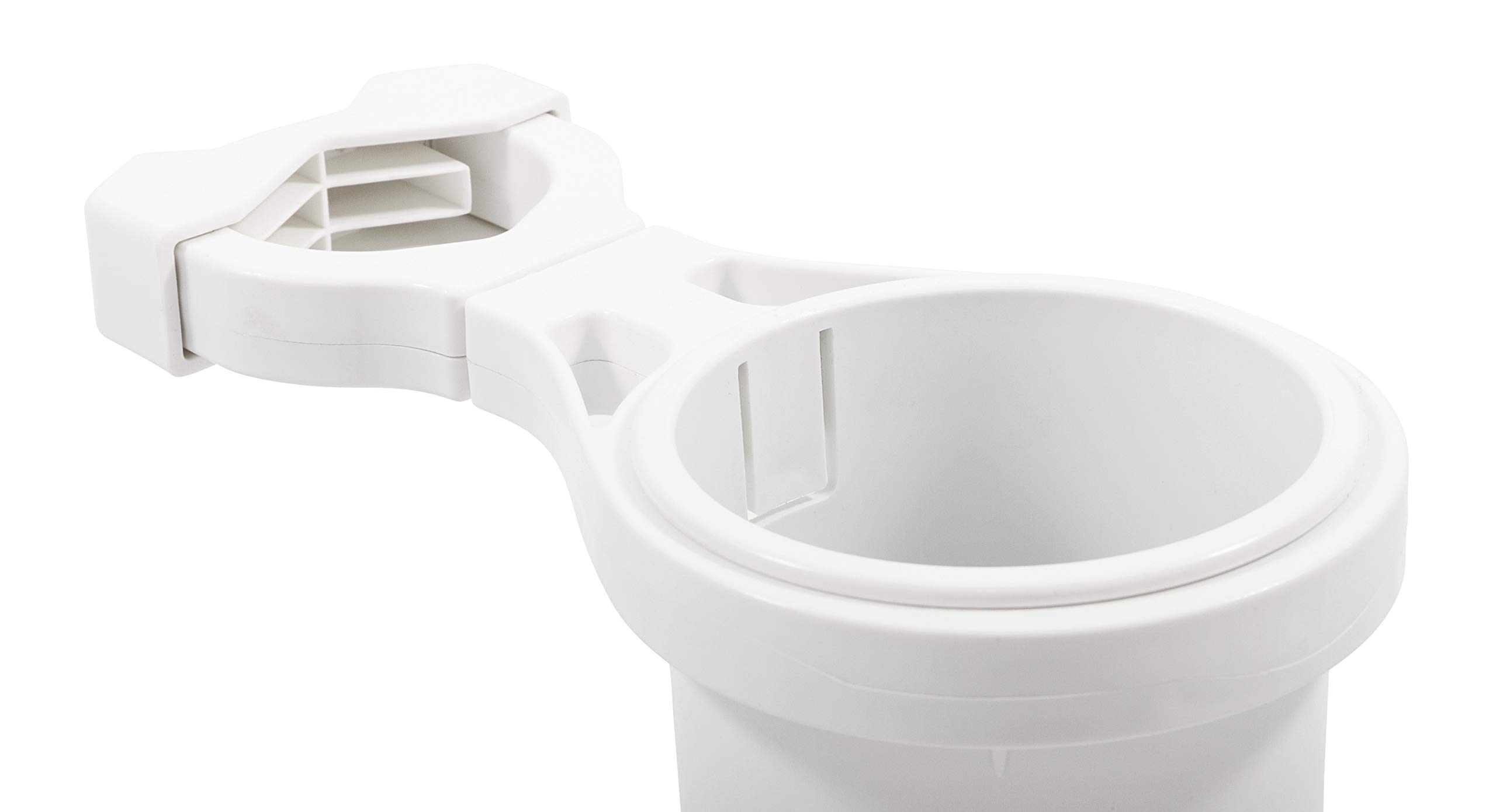 Camco Großer Becherhalter mit Klemmbefestigung, bietet einen sicheren Platz für Ihr Getränk, montierbar für bis zu 5 cm Schiene, weiß (53083)