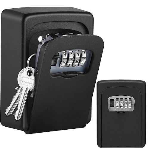 Key Lock Box Wall Mounted,4 Digit Combination Weatherproof Lockbox for Outside House,5 Keys Large Capacity Lockbox,Key Safe Security Storage Lock Box with Resettable Code for Indoor Outdoor Garage