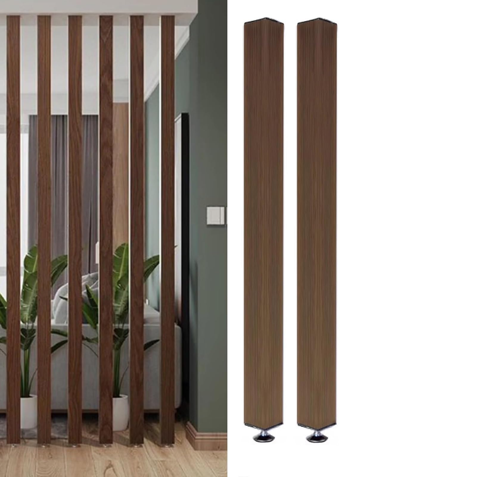 GLETSF Rustic Wood Room Divider - 5Pcs 190Cm Slat Partition For Living Room, Kitchen, Bedroom, Bathroom - No Drill Wall Post Columns For Home Entryway Privacy Screen-2 Pcs-165cm/65in/5.41ft