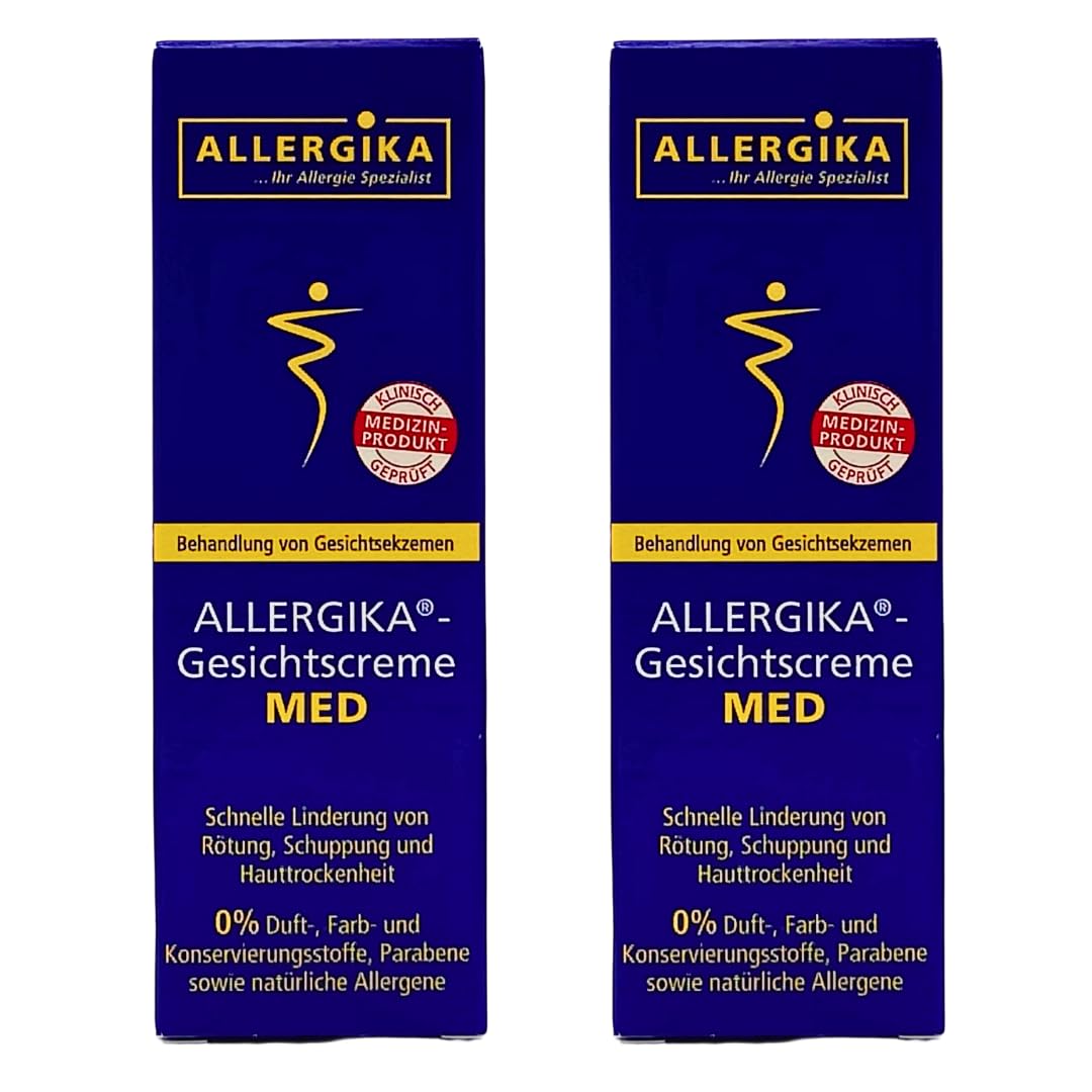 Allergika Gesichtscreme MED 2x 50 ml I Zur Behandlung von Gesichtsekzemen I Rötung, Schuppung, Hauttrockenheit, Neurodermitis I Juckreiz I sensible Haut I Spar-Set plus Pharma Perle give-away