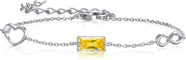 Infinity Heart Birthstone Bracelet for Women, 925 Sterling Silver Dainty...