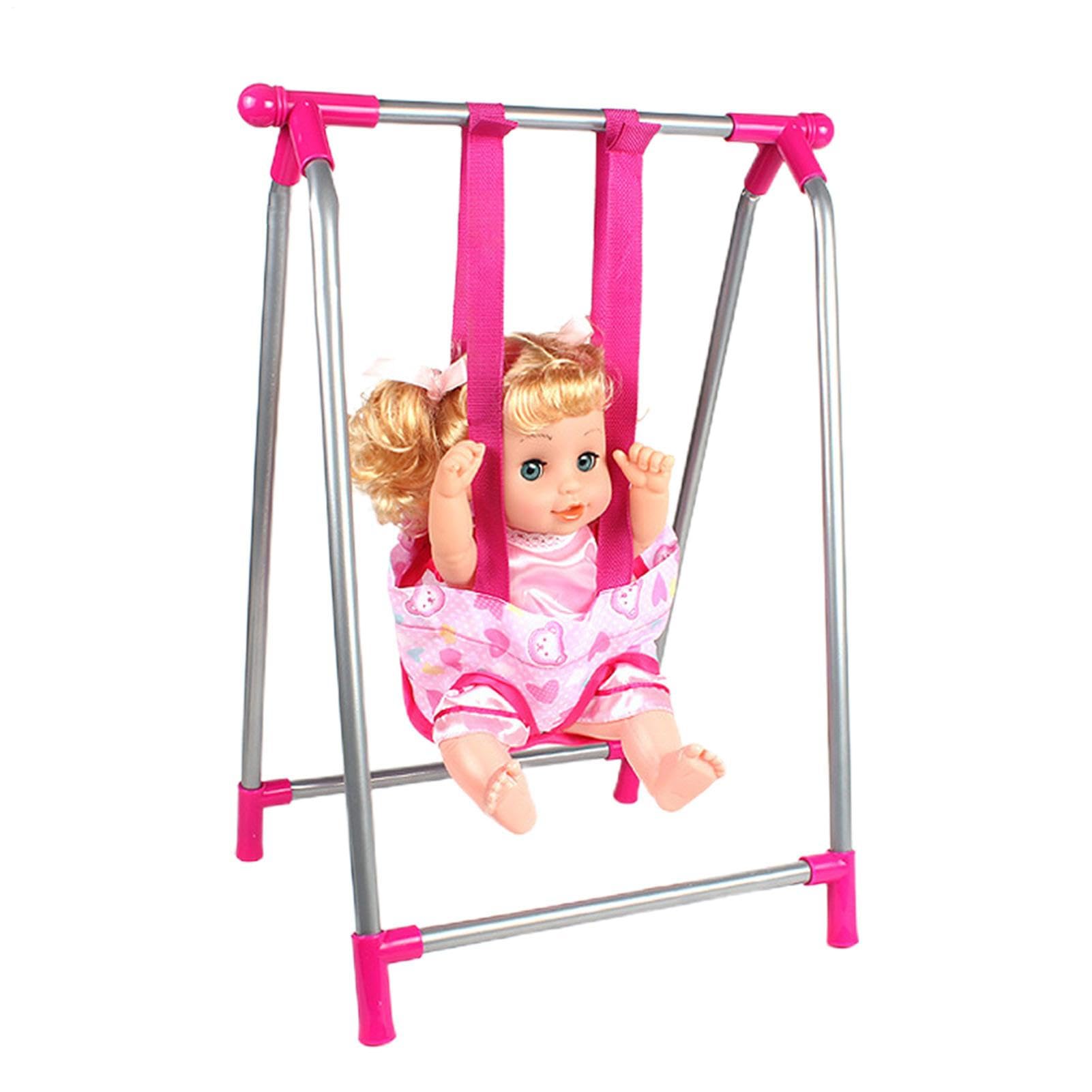 Babys Doll Stroller Set, Role Toy Dolls Pushchair, Doll Toys Simulation Babys Dining Chair Rocking Chair Swing Bed Toy, Dolls Pushchair Accessories, Foldable Stroller Simulation Chairs