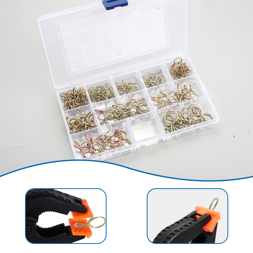 120 Pièces Clip à Ressort Tuyau Serrage 5-14 mm Colliers de Serrage à Ressort Colliers de Serrage à Ressort Double Fil Collier Durite Essence Collier a Clipper Durite pour Voiture,Moto (10 Tailles)