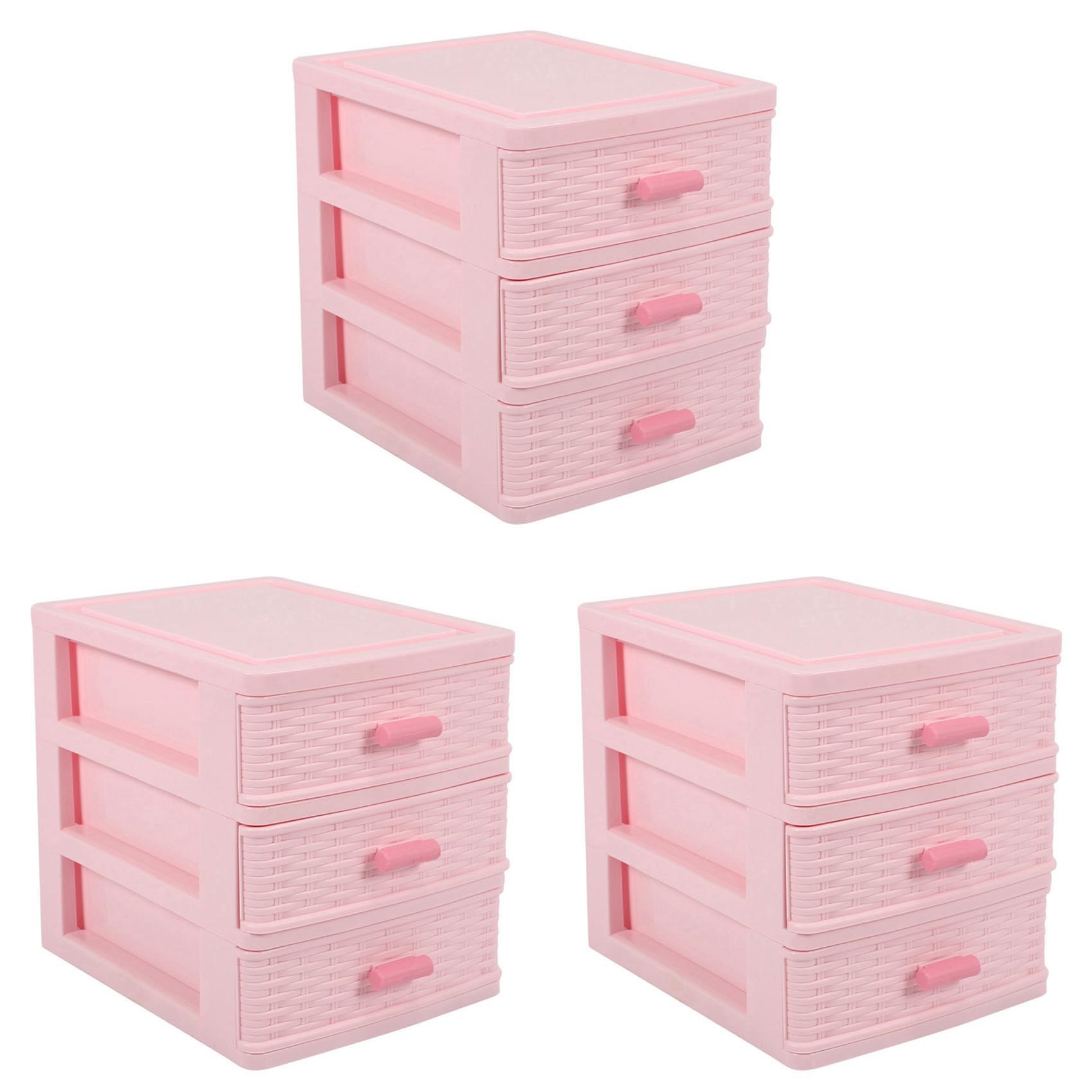Hndhbfgrt 3X Plastic Drawer Designed 3 Compartment Jewelry Storage Box Pink