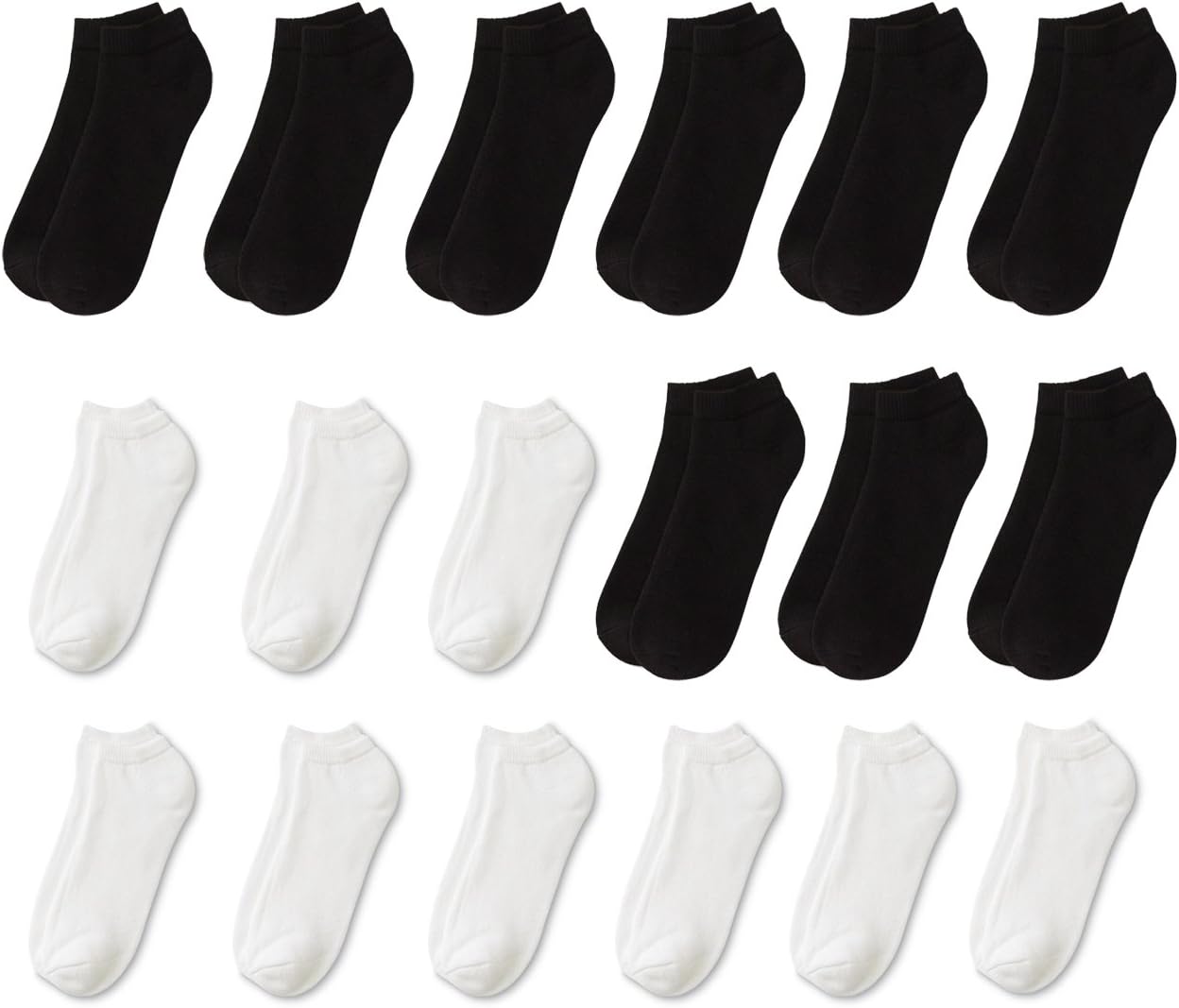 Balec 18 Pairs Men Classic Low Cut Socks 9-11 or 6-8 Black or White or Mixed