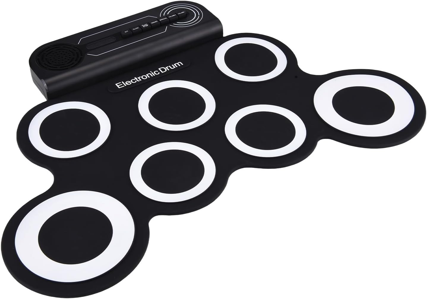 Electronic Drum Set with Speaker Hand Roll Drum Set 7 Pads Supports Various Audio Input Silicone Practice Pad Drum Kit Drumsticks Foot Pedal Rechargeable for Beginners and (Black and White)