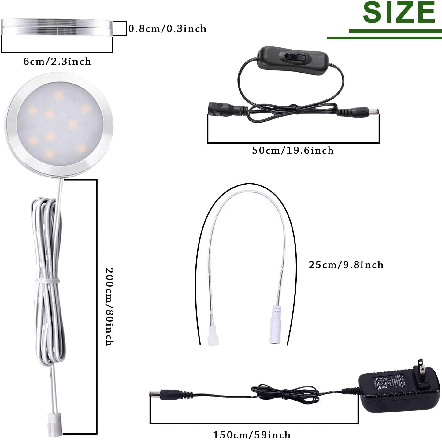 AIBOO 12V LED Under Cabinet Puck Lights Plug in, with Manual Switch, Single Puck LED Light for Closet,Counter,Showcase,12Vdc Low Voltage Wall Plug (Warm White)