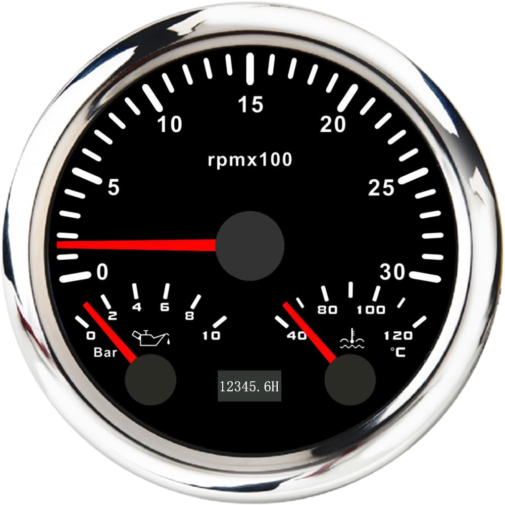 ELING 3-in-1 Drehzahlmesser 85mm - Mit Öldruck & Wassertemperatur Für Traktoren & Boote
