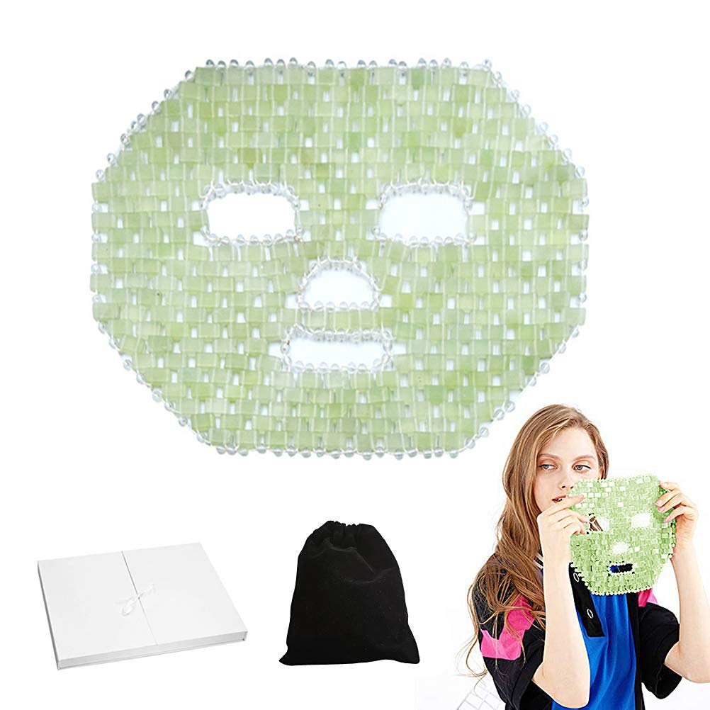 Portable Reusable Facial Face Spa Skin Care Jade Eye Protection Comfortable Sleep Reduce Eye Fatigue Improve Dark Circles for Women Men 29.5*22.5cm Green (01)