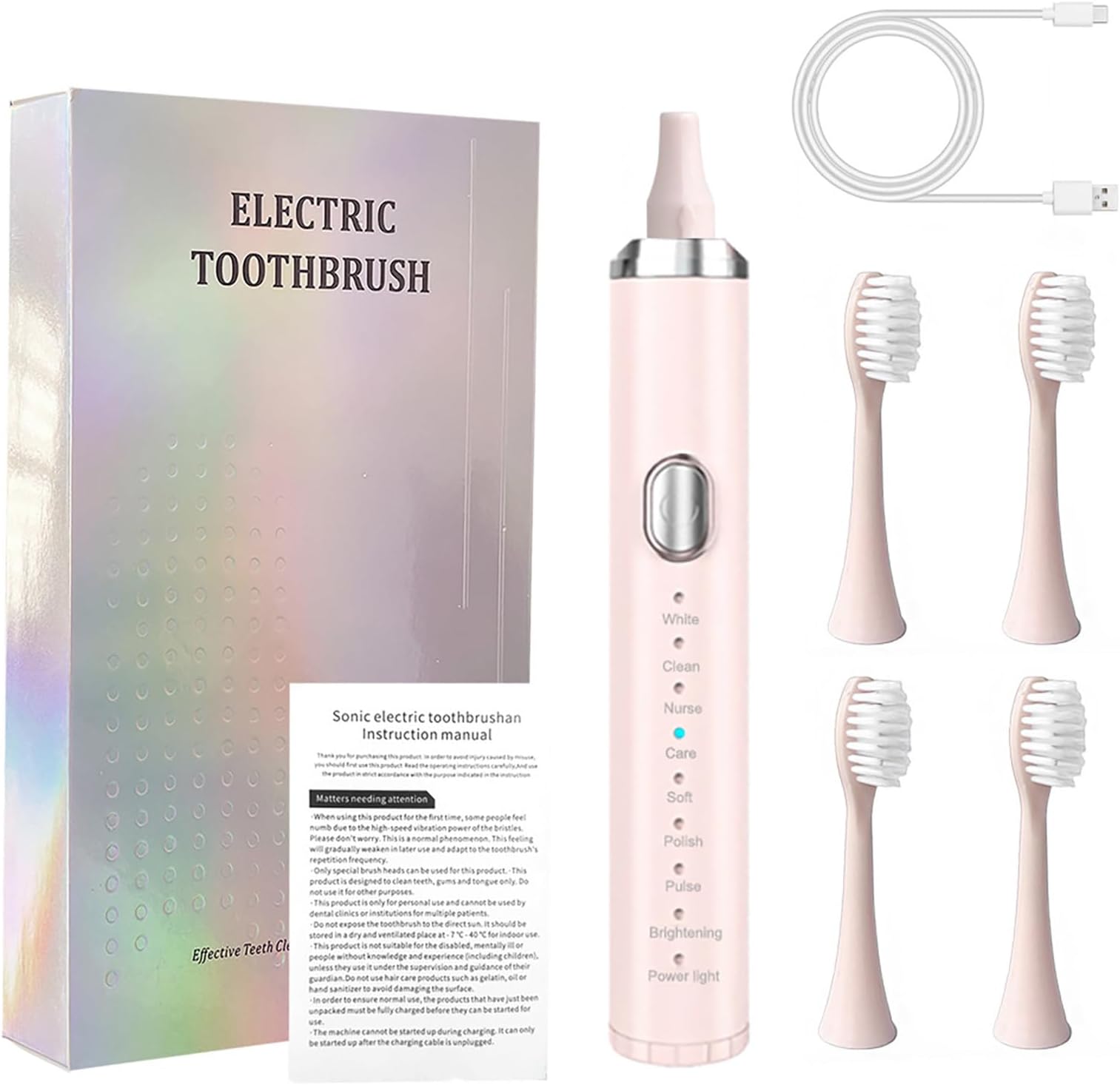 Electric Toothbrush,Rechargeable Deep Clean Toothbrush with 4 Replacement Heads,8 Modes with 2 Minutes Built in Smart Timer,Battery Toothbrush for Women Kids Men Adults