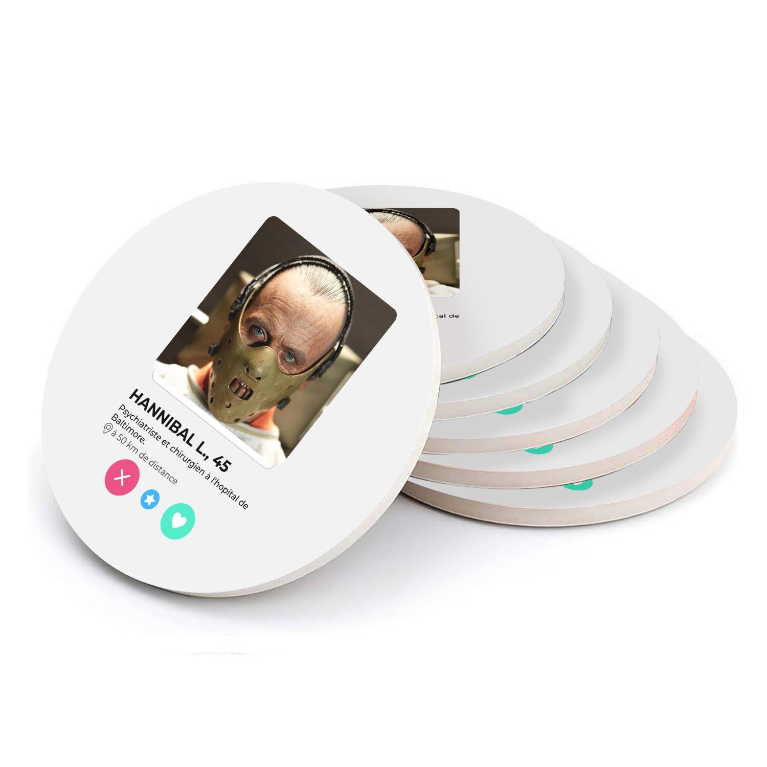 Sous verre ronds en céramique Hannibal cadeau original pour crémaillère et fans de séries
