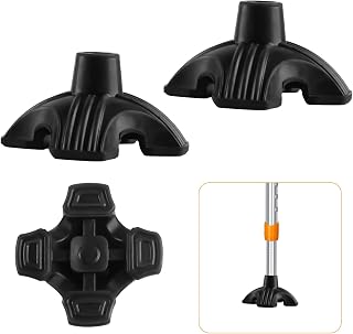 2 Pcs Walking Cane Tips 3/4 Inch,Quad Cane Tips for Stability,4 Prong Self Standing Cane Base,Heavy Duty Non-Slip Cane Rubber Tips Replacement for Walking Sticks Folding Canes Crutch Tips,Black