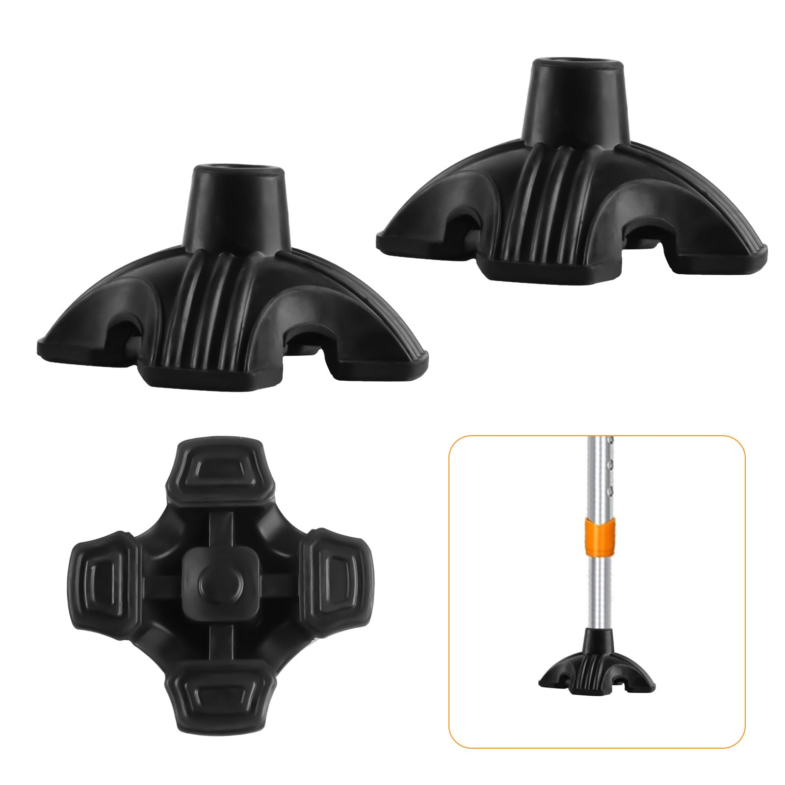 2 Stück Gehstock-Spitzen, 1,9 cm, Quad-Cane Spitzen für Stabilität, 4 Zinken, selbststehende Stockbasis, robuste, rutschfeste Gummi-Spitzen, Ersatz für Gehstöcke, Klappstöcke, Krückenspitzen