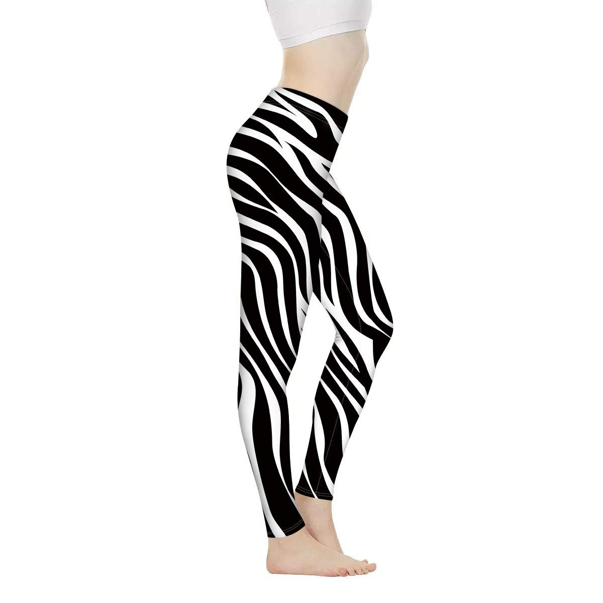 Biyejit Women's Zebra Print Leggings High Waisted Tummy Control Yoga Pants Workout Running Legging