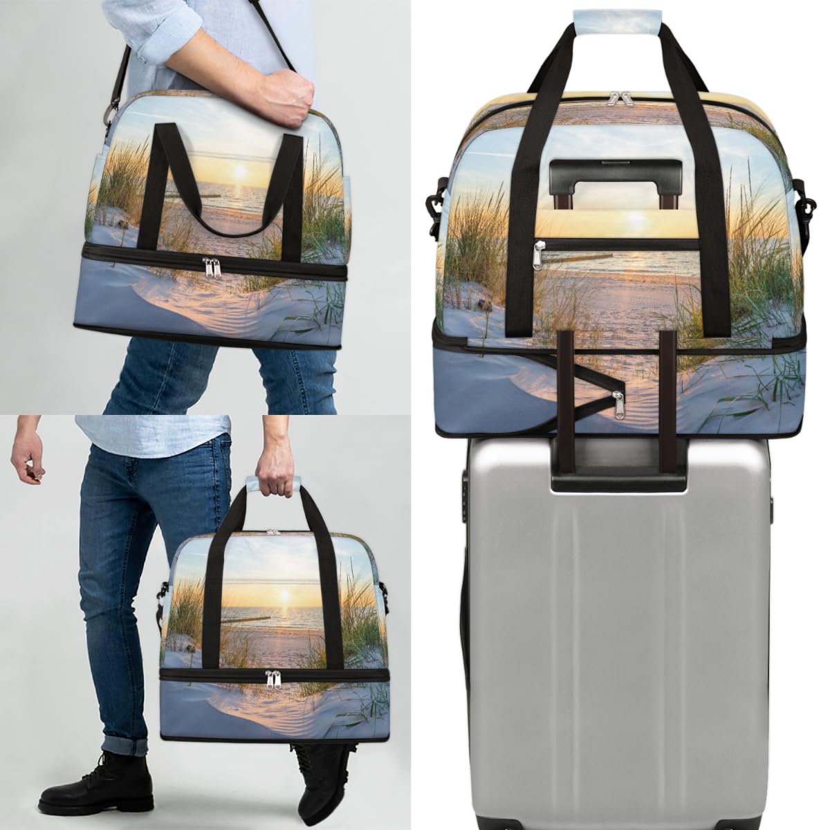 Bolsa de viaje plegable para playa de verano, bolsa de fin de semana de 47 litros con funda de carrito para el hombro, bolsa de hombro separada para deportes, gimnasio, viajes, multicolor, 47L, Bolsa