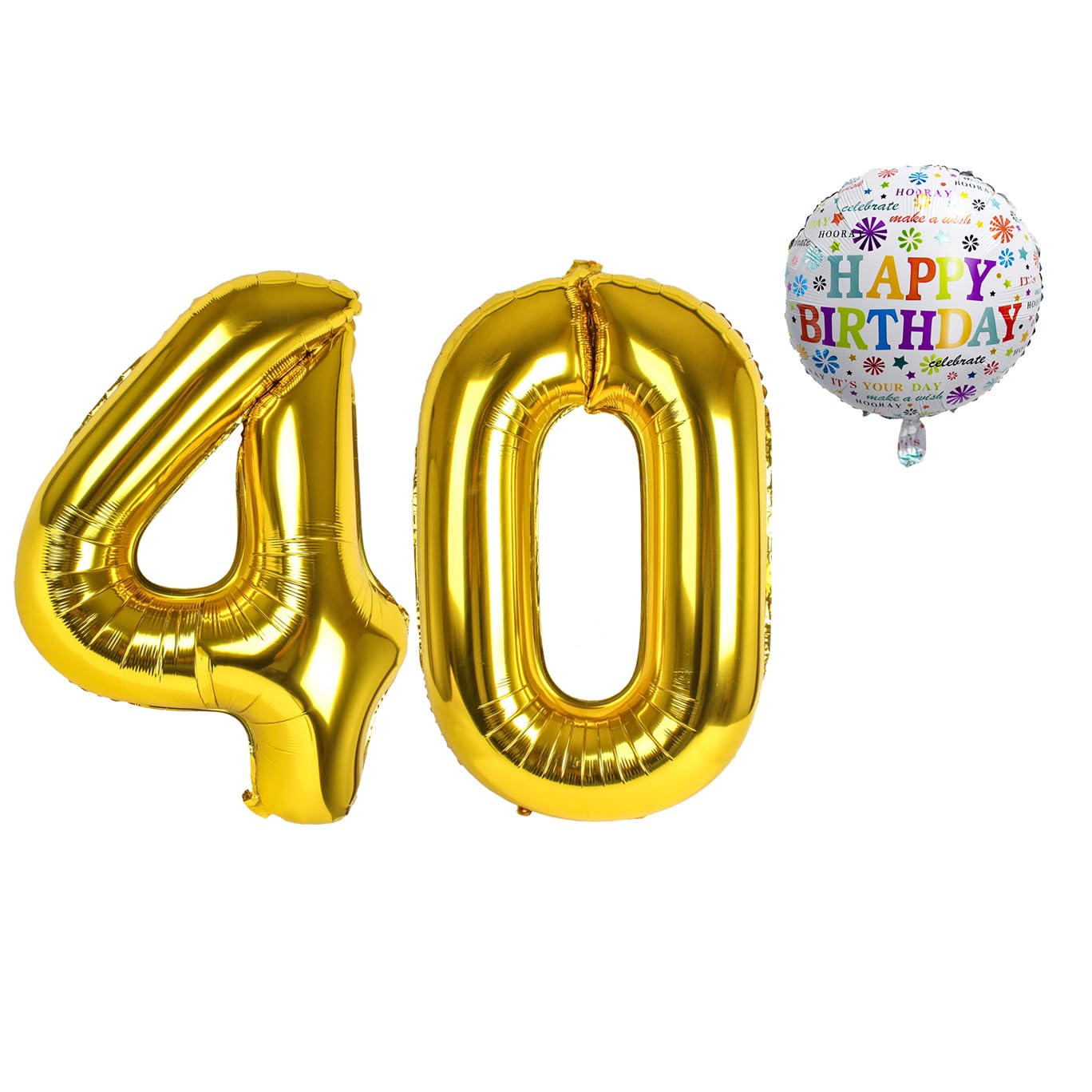 40th Birthday Balloon XXL Giant Foil Balloon Set 101 cm + 45 cm Balloon + 5 m Decorative Ribbon Foil Balloon 40 Suitable for Helium Reusable 40th Birthday Men Women 40th Birthday