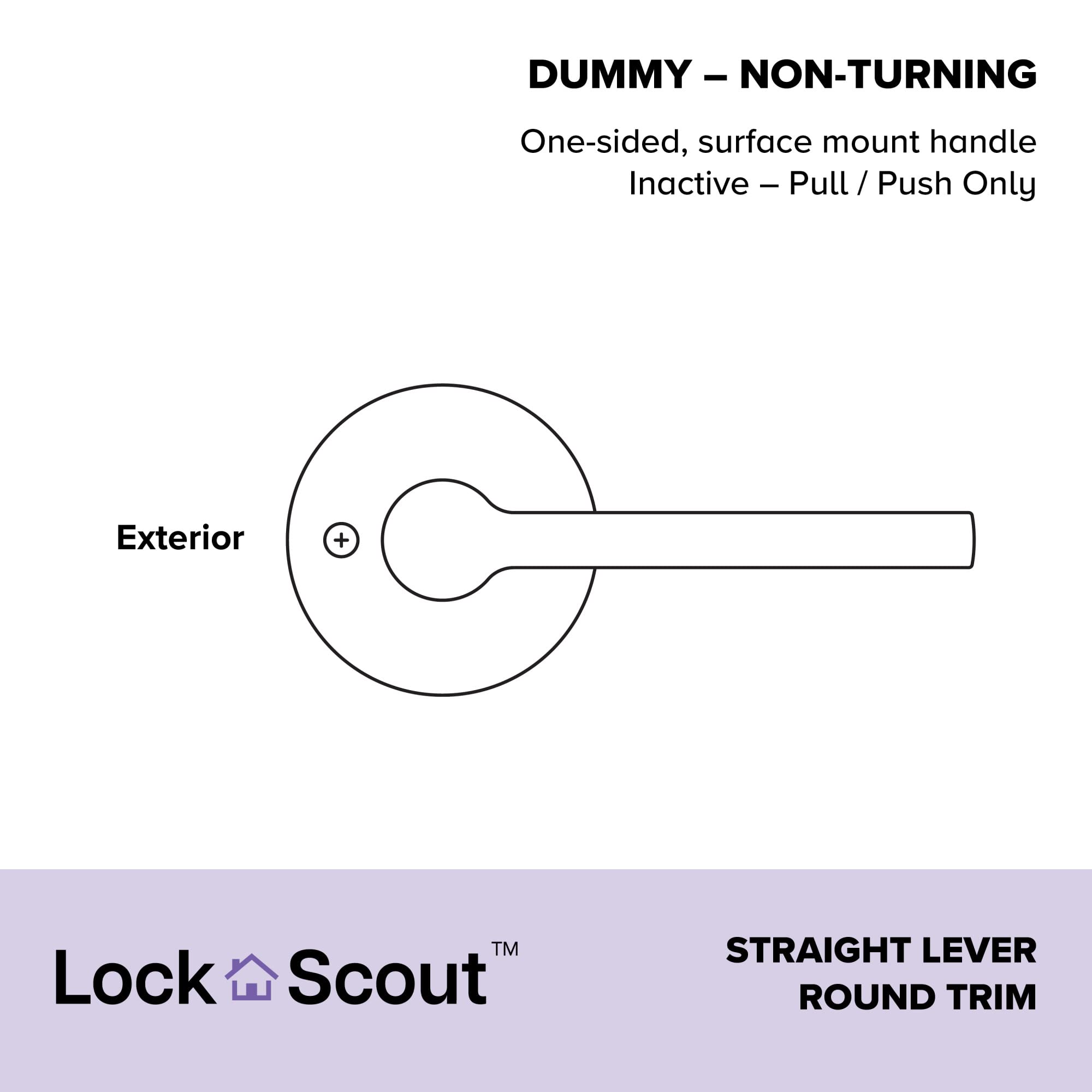 Lock Scout Straight Lever with Round Trim Dummy Door Handle, Matte Black Finish - Image 2