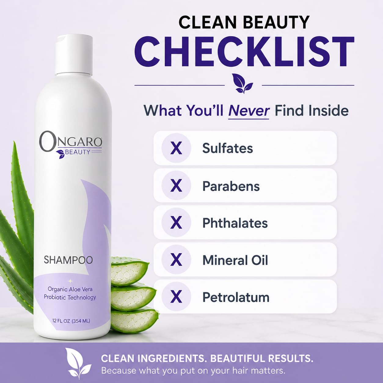 Ongaro Beauty szampon do codziennego użytku, naturalny, bez siarczanów dla mężczyzn i kobiet, bezpieczny do włosów farbowanych z technologią probiotyczną, organiczny aloes, komórki macierzyste jabłoni i peptyde; 30 ml