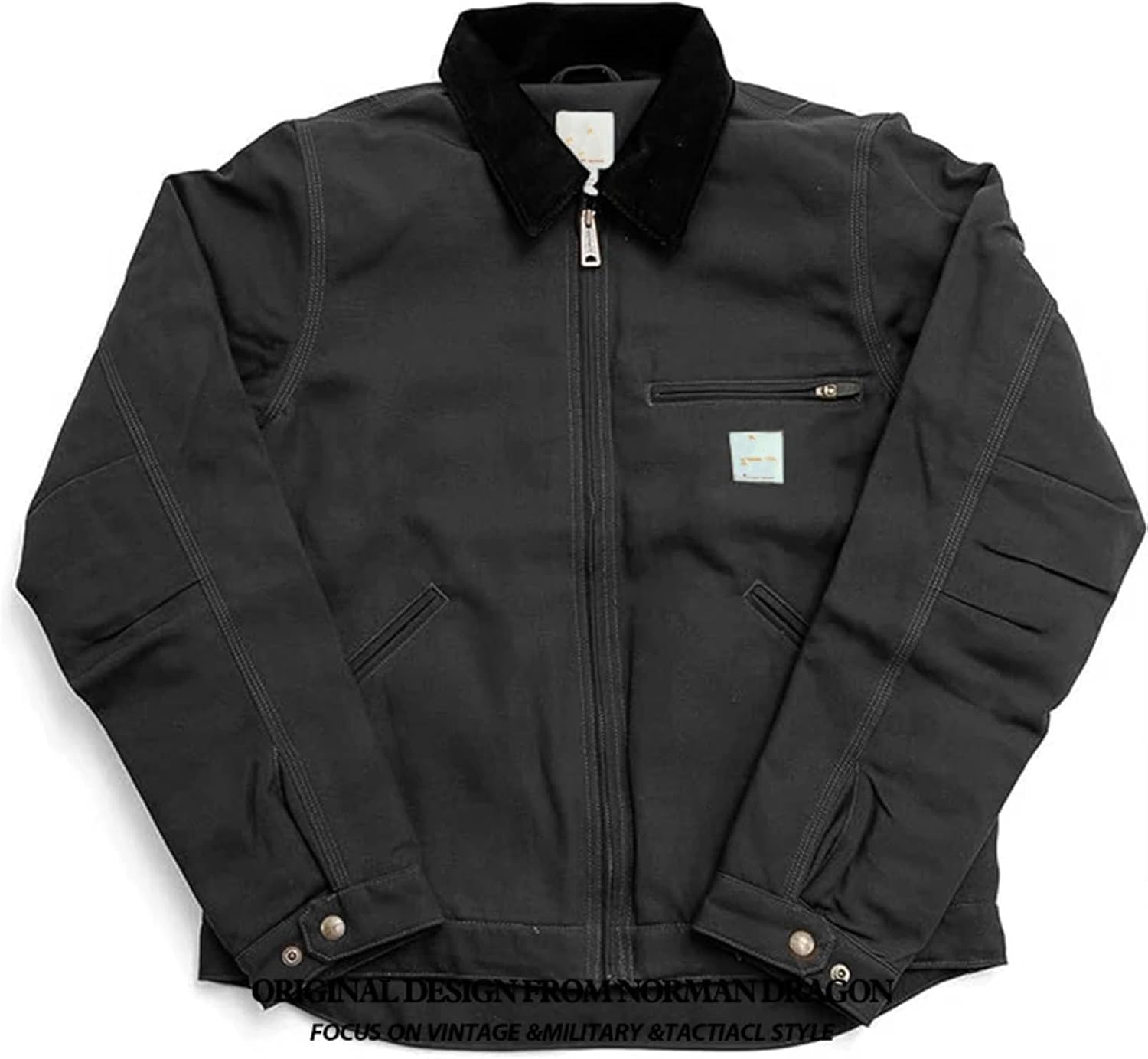 Men Vintage Washed Coat Warm Outdoor Black Work Wear Contrasting Colors Canvas Jackets