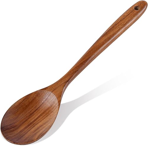 Miniatura 9 de Cucharas de madera para cocinar, cuchara de esquina de madera de teca natural premium, cucharas y espátulas de madera grandes de buen agarre