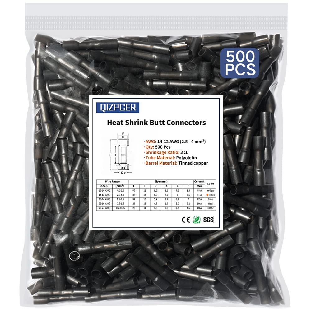 Heat Shrink Butt Connectors, 14-12 AWG Marine Grade Insulated Crimp Wire Connectors, Waterproof Electrical Connectors Butt Splice for Boat Truck